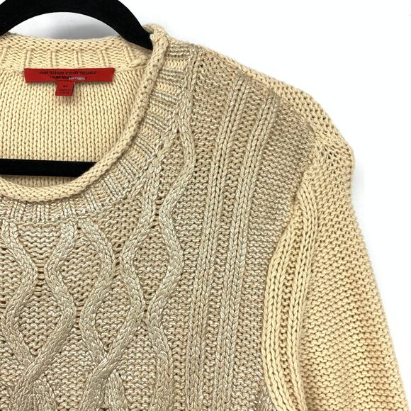Narcisco Rodriguez Design Nation Pullover Sweater Womens Sz M Tan Gold Coated - Picture 3 of 6